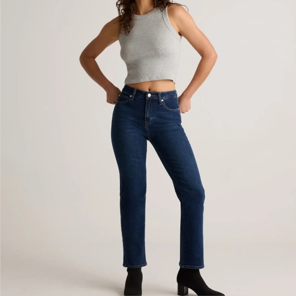 Quince Denim - QUINCE Slim Straight Jeans Crop Dark Blue Sz 28 mid rise ankle